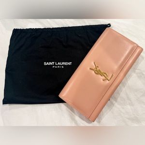 YSL Saint Laurent Paris Blush Pink Kate Leather Clutch
